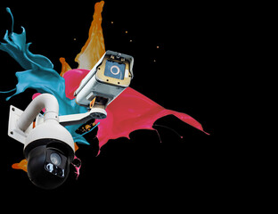 Cctv camera system, water diffused bright colors, waterproof technology, home security technology...