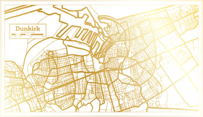 Dunkirk France City Map in Retro Style in Golden Color. Outline Map.