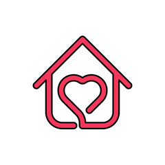 Stay at Home Logo Icon Vector design illustration. Home with Love icon design concept. Home with heart shape icons shows messages 