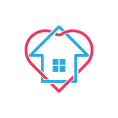 Stay at Home Logo Icon Vector design illustration. Home with Love icon design concept. Home with heart shape icons shows messages "stay home" or "stay safe" during Corona virus (COVID-19) pandemic