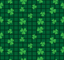 Abstract. Saint Patrick Day pattern seamless background. Design with shamrock for pillow, print, fashion, clothing, fabric, gift wrap, face mask. Vector.