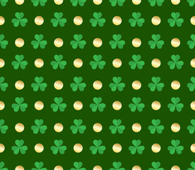 Abstract. Saint Patrick Day pattern seamless background. Design with shamrock for pillow, print, fashion, clothing, fabric, gift wrap, face mask. Vector.