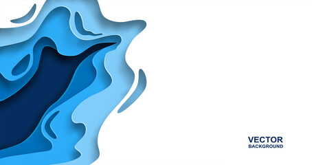 Abstract. Paper art overlap shape blue sea background. vector. illustration.