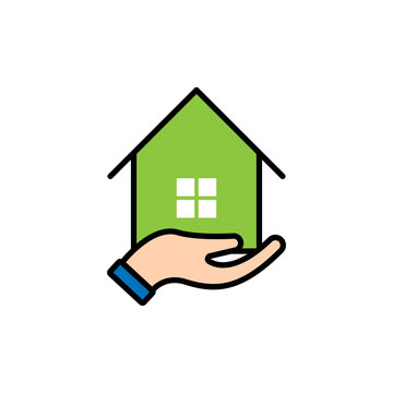 Home with Hand Logo icon vector design illustration. Home with Hand Logo icon design concept for Home, Real Estate, Building, Apartment, construction and architecture business.