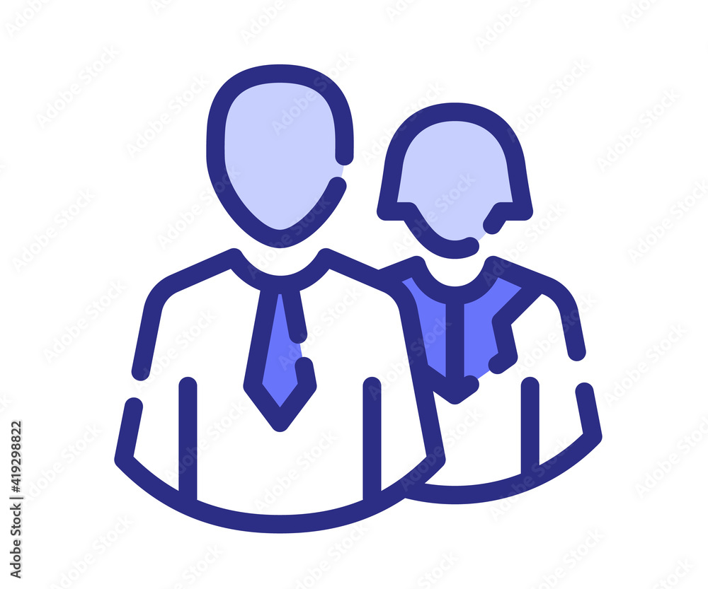 Poster team couple consultant single isolated icon with dash or dashed line style
