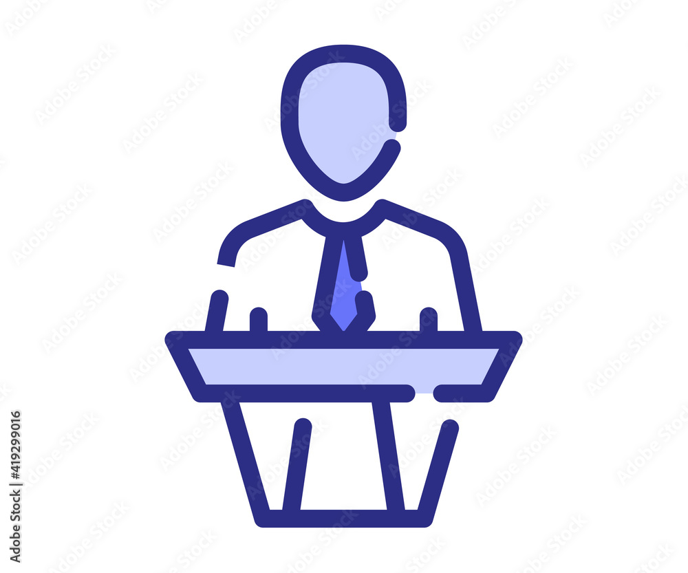 Poster speech podium speaker single isolated icon with dash or dashed line style