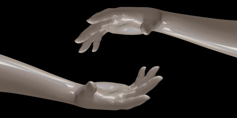 White hands interlocking together black background 3d illustration