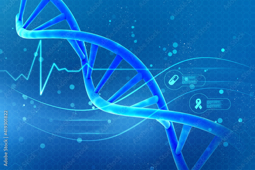 Poster 3d render of dna structure, abstract background