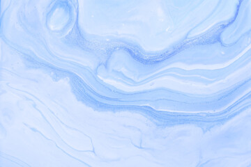Fototapeta premium Abstract fluid art background light blue and denim colors. Liquid marble.