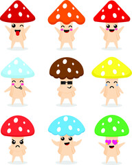 Group Mushroom Chraracter flat design