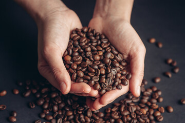 coffee in hands cappuccino beverage preparation organic