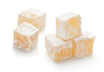 yellow cubes of delight isolated on white