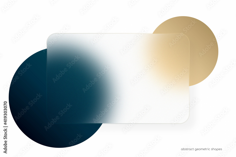 Poster abstract geometric shapes square frosted glass texture overlay on circle blue and gold isolated on w