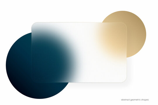 Abstract geometric shapes square frosted glass texture overlay on circle blue and gold isolated on white in  modern luxury style for background, banner, name card, credit card.
