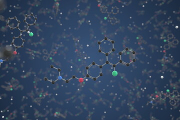 Molecule of Clomifene. Molecular model, science related 3d rendering
