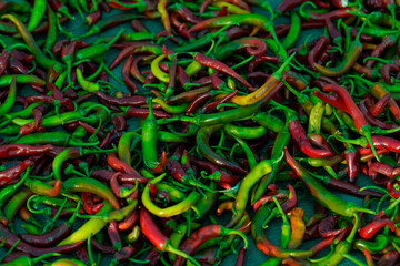 Green chilli peppers in Indian market