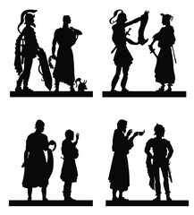 Collection of silhouettes of the Greek soldiers and people.
