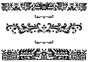 Collection of black vegetable ornaments on a white background. Greek motive.