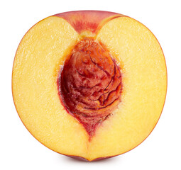 Peach half isolated on white background. Peach clipping path. Peach fruits