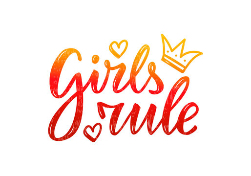 Vector illustration of girls rule lettering for banner, poster, advertisement, greeting card, signage, clothing, product design. Handwritten isolated text for being used in the internet or print
