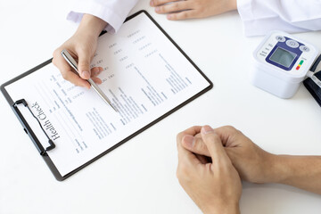 Doctor is currently diagnosing the disease and giving advice to psychiatric patients, Checking the history and medical conditions in a clinic or hospital, Health care counseling.