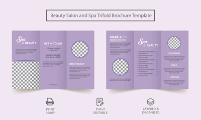 Spa business trifold brochure template design. Simple and minimalist promotion layout. Natural and Professional tri-fold brochure vector design.