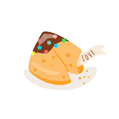 Crisp Cookie with a Blank Piece of Paper Inside. Vector illustration