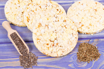 Rice or corn diet bread with spices for breakfast, healthy nutrition