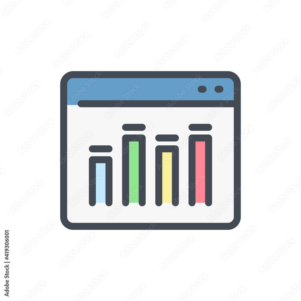 Poster online analytics color line icon. website with chart and graph vector outline colorful sign.