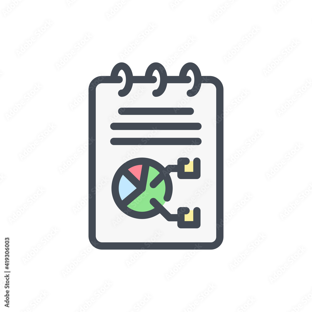 Poster strategy report color line icon. analytics and statistics chart and graph vector outline colorful si