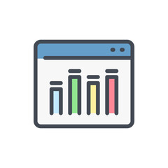 Online analytics color line icon. website with chart and graph vector outline colorful sign.