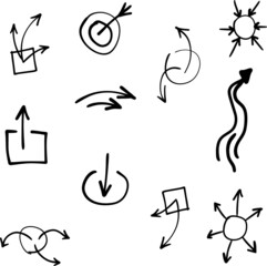 A huge set of various vector icons with hand-drawn arrows. Arrow design sketch for a business plan, infographic, or education.