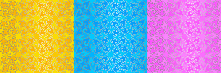  Set of colorful wrapping paper with flowers. Stained glass texture. Seamless pattern.