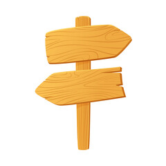 Cartoon wooden signpost. Vector sign isolated on white background
