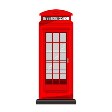 Red telephone booth in retro style