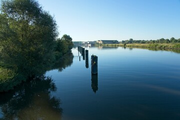 Mortagne-du-Nord France - 7 August 2020 -Early morning on Scheldt (Schelde) river