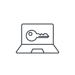 The key is on the monitor. Codes and passwords for access to information. Vector linear icon illustration isolated on white background.