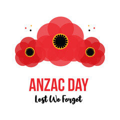 Anzac Day vector card, illustration with poppy flowers. National Day of Remembrance in Australia and New Zealand.