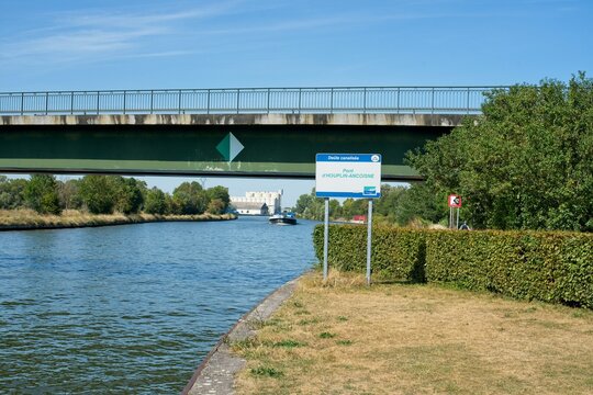 Houplin-Ancoisne France - 6 August 2020 -Bridge over Canal de la Deule in Northern France