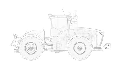 3D rendering of a tractor with double wheels vehicle isolated on white background.