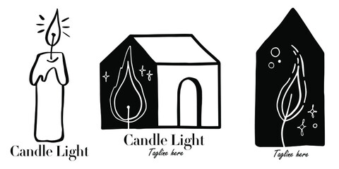 Candle in a decorated Cup, isolated on a white background, black and white outline illustration, clipart, design, decoration, icon, Sign, banner, logo