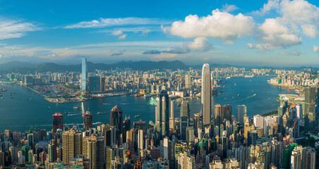 Naklejka premium Victoria Harbor view from the Peak at day, Hong Kong