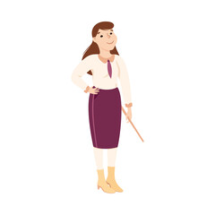 Woman School Teacher or Educator Standing with Pointer Vector Illustration