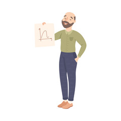 Bearded Man Math School Teacher or Educator Showing Graph Vector Illustration