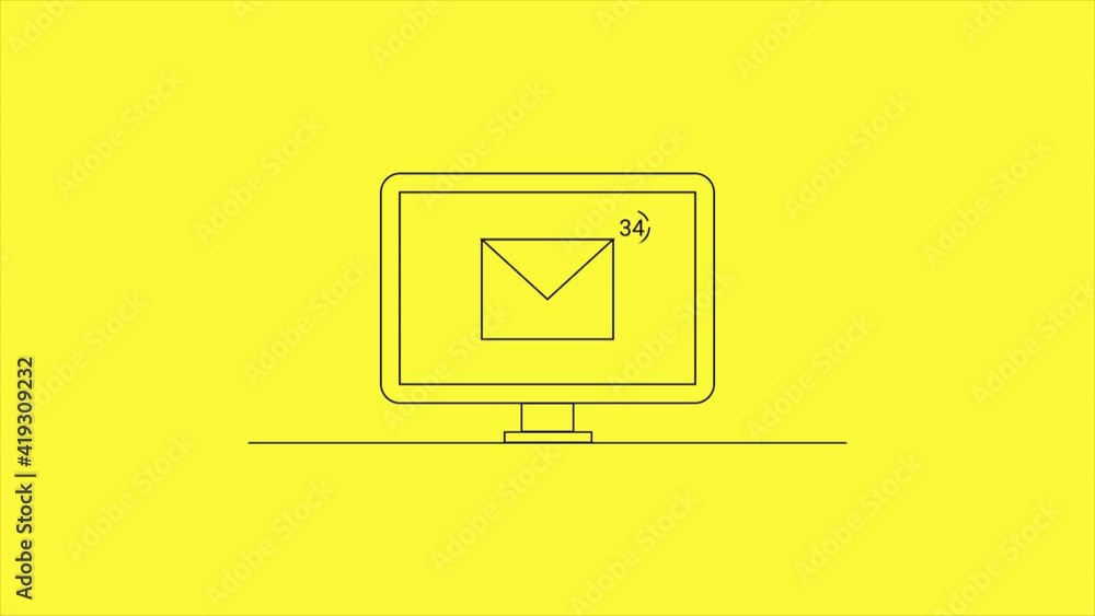 Poster incoming emails. email message notification on computer display with counter concept. line animation