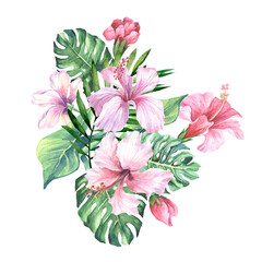 watercolor bouquet of pink flowers