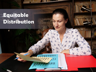 Business concept meaning Equitable Distribution . Closeup portrait of unrecognizable successful...