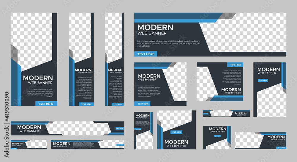 Aufkleber set of modern web banners of standard size with a place for photos. vertical, horizontal and square 