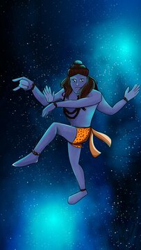 Lord Shiva colored digital painting in Natrajan posed with Galaxy background 