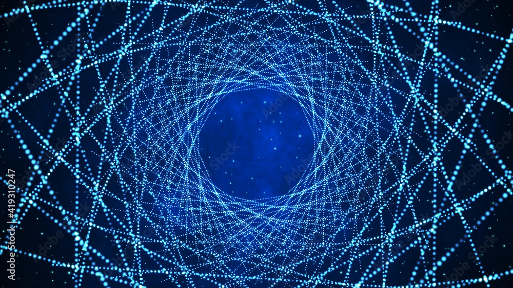 Wall mural abstract technology stream background. digital dynamic wave. big data wave of particles. network con